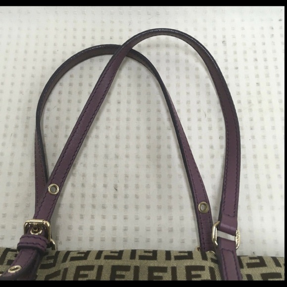 Authentic FENDI ZUCCHINO Canvas Leather Purple Shoulder Bag - Picture 11 of 14